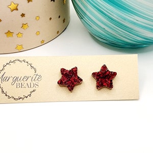 Red Star Resin Earrings | Red Star Earrings | Marguerite Beads