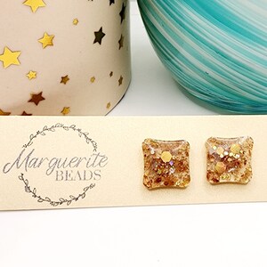 Gold Studs Earrings | Sqaure Stud Earrings | Marguerite Beads