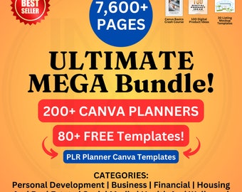 PLR Planner Master Resell Rights Ultimate MEGA Bundle, Canva Templates Editable Content, Digital Printable Journal, Trackers, Commercial Use
