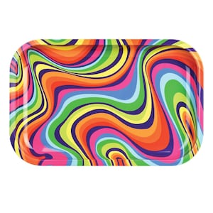 11"x7" Rainbow Swirl Rolling Tray | Metal Rolling Tray
