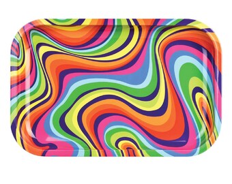 11&quot;x7&quot; Rainbow Swirl Rolling Tray | Metal Rolling Tray