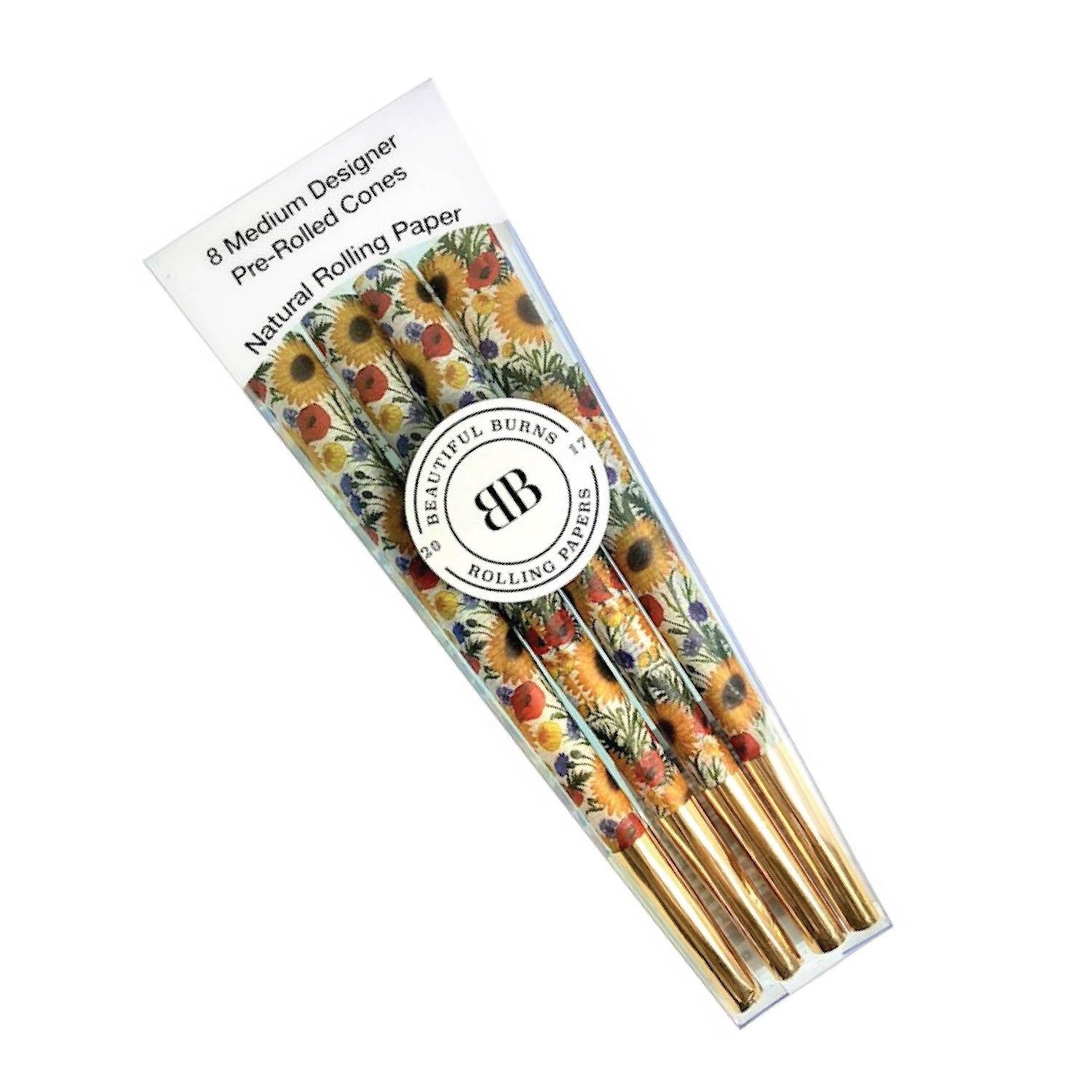 8 Sunflower Salutations Printed Pre-Rolled Cones | Gold Tip Cones | Rolling Paper | Smoking Accessories | Tobacco Accessories