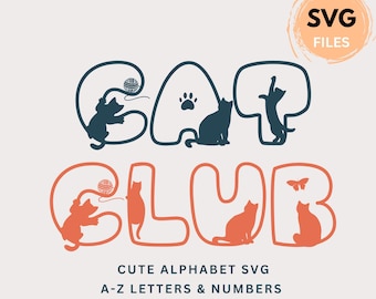Alfabeto SVG del Club de Gatos, Fuente Kitty para Cricut, Letras para Amantes de las Mascotas (Descarga Digital)