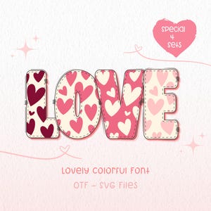Font d&#39;amore, font a colori, font carino, alfabeto SVG, font di San Valentino, font a forma di cuore, font per matrimonio, font Cricut, font silhouette, font digitale