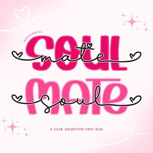 handwriting script font duo, cute valentine font, Handwritten font, canva font, procreate font, Cricut font, digital font, Soulmate font