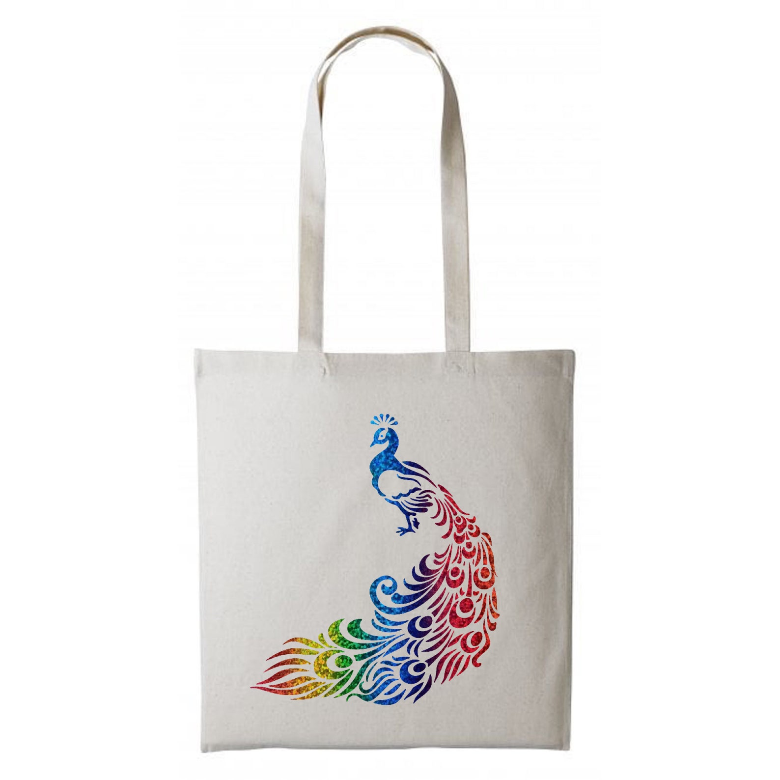 Peacock Tote Bag Peacock Rainbow Metallic Book Bag Eco Etsy