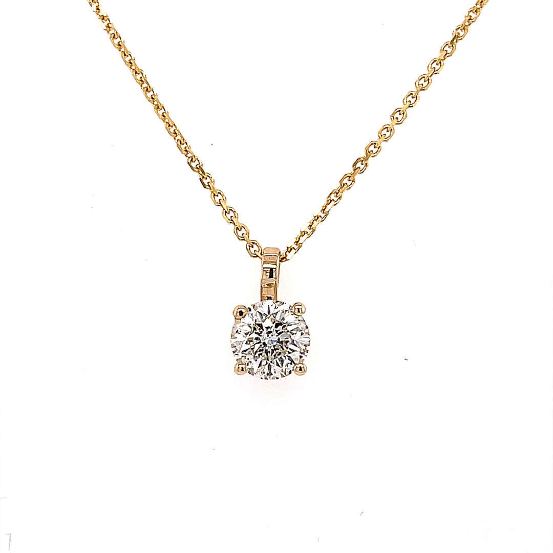 14K Yellow Gold Natural Diamond Round Brilliant Pendant Necklace Etsy