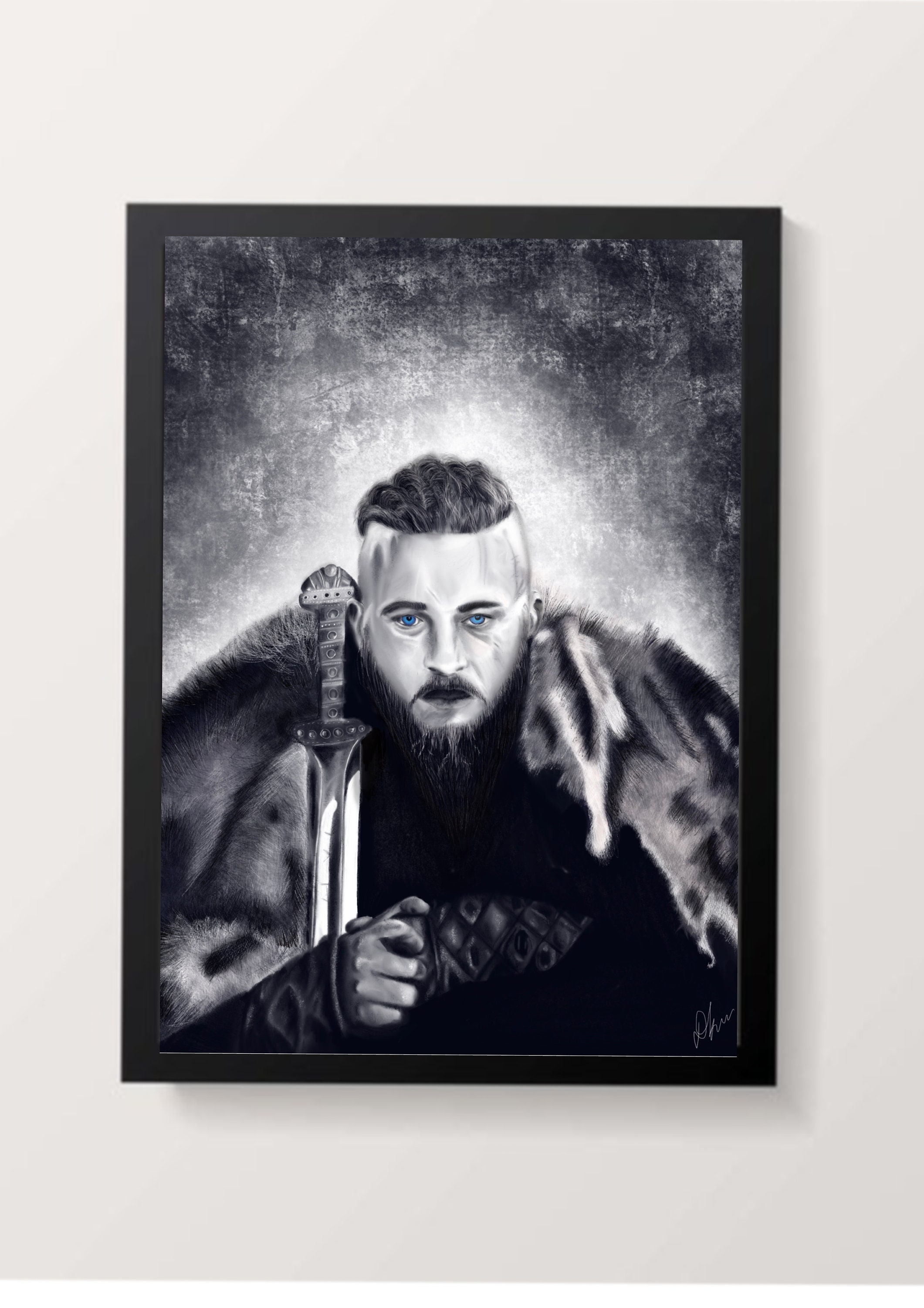 Ragnar Lothbrok Vikings digital drawing wall Art Print. Home Etsy