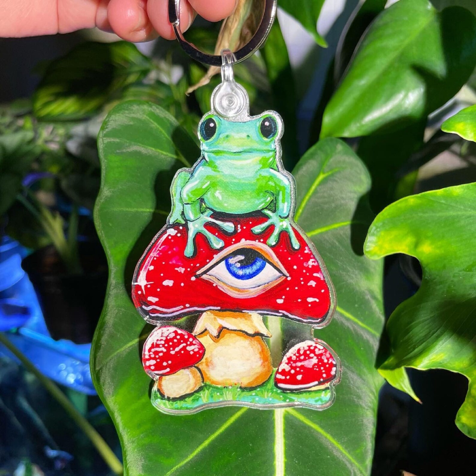 Trippy Frog on Mushroom Keychain Etsy