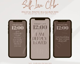 Self-Love Club - Self-Love/Self-Worth/Self-Esteem/Self-Value/Positivity Set of 30 Digital Backgrounds || Digital Phone Backgrounds