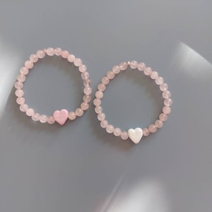 Rose Quartz Bead Bracelet | Glass Heart |Handmade | Gift | Genuine Crystal | Healing | Love