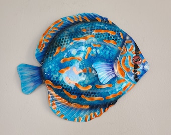 Fish Metal Wall Art Tropical Beach & Ocean Theme Home Decor Made Unique With Capiz Shells Nautical Marine Life Wall Decor