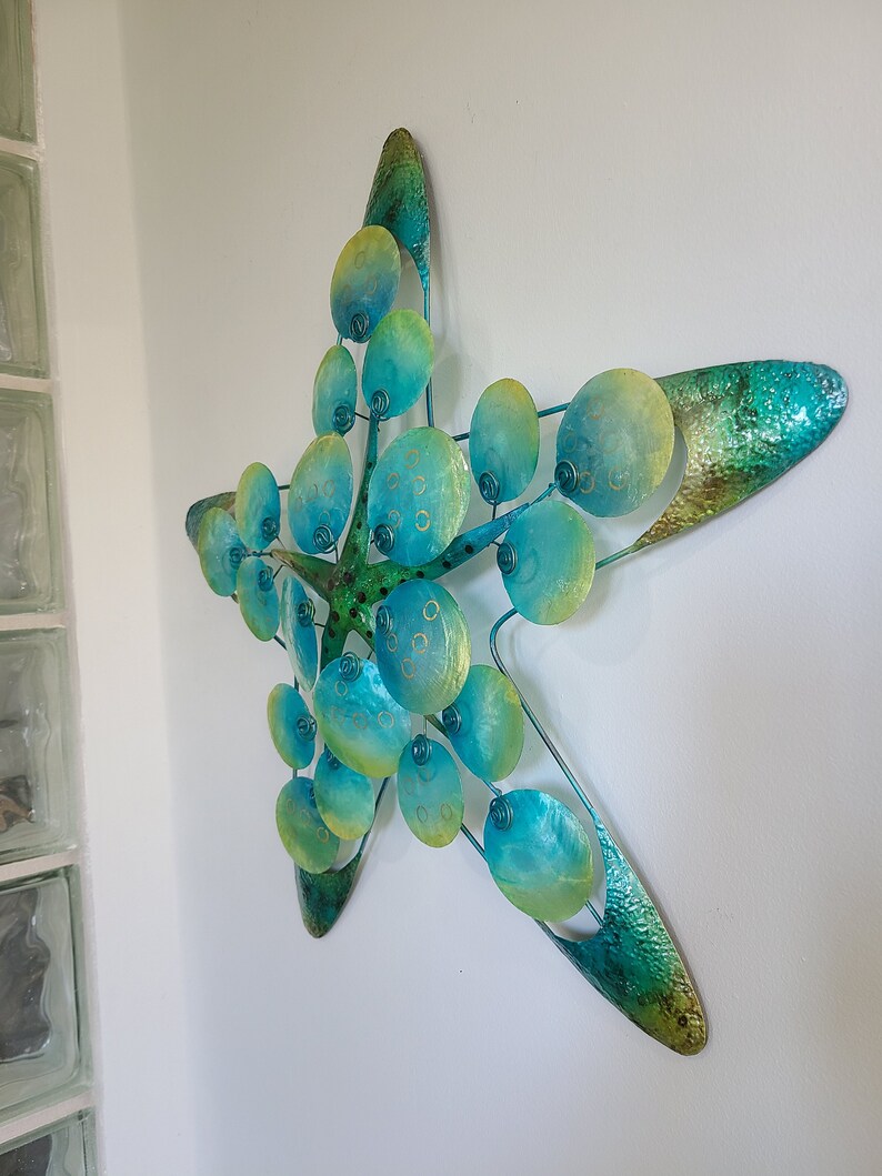 Starfish Metal Wall Art Made Unique With Capiz Shells Coastal Beach and