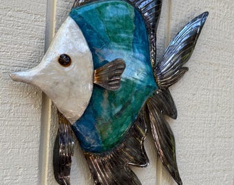 Tropical Metal Wall Art Uniquely Made With Capiz Shells Patio Beach Decor Ocean Themed Bathroom Coastal Ocean Wall Art Tropical Home Decor