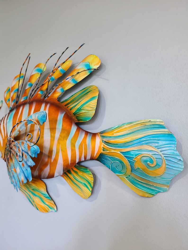 Lionfish Tropical Metal Fish Wall Decor Made Unique With Capiz Shells