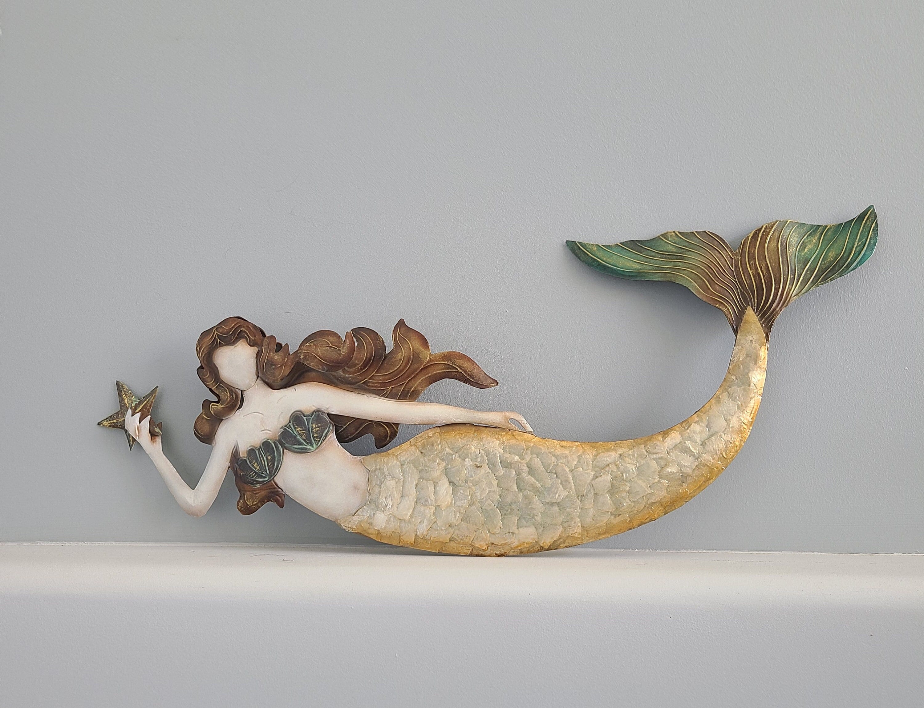 Mermaid Tropical Beach And Ocean Theme Made Unique With Capiz Shells Beach House Decor Tropical Coastal Bathroom Decor Marine Themed Bedroom