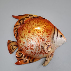 Goldfish Metal Wall Art Tropical Coastal Charm Nautical Home Decor Made Unique With Capiz Shells Beach House Ocean & Beach Themed Wall Decor