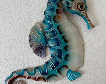 Seahorse Metal Wall Decor Tropical Beach Theme With A Coastal Charm Made Unique with Capiz Shells Beach House Ocean theme Marine Life Decor