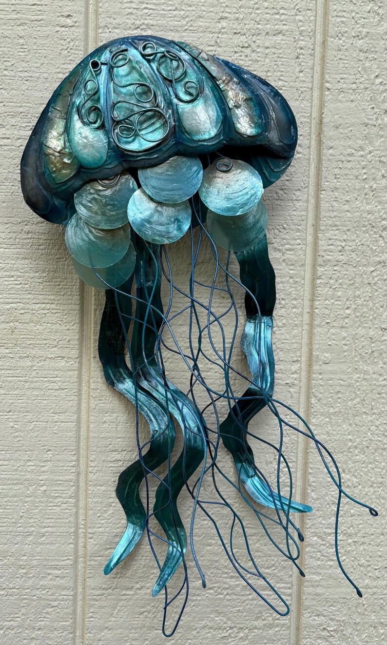 Jellyfish Sea Life Metal Wall Art Tropical Home Decor, Nautical Ocean ...