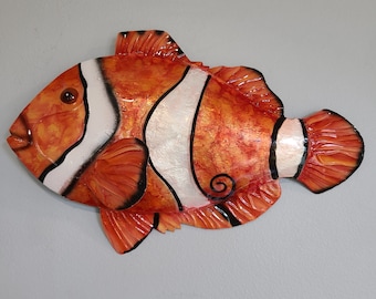 Fish Metal Wall Art Clownfish Tropical Home Decor Made Unique With Capiz Shells Ocean  Beach House Decor Tropical Underwater Beach Theme