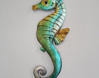 Seahorse Tropical Metal Wall Art Made Unique With Capiz Shells Beach And Ocean Themed Home Decor Coastal Touch Nautical Marine Life Decor