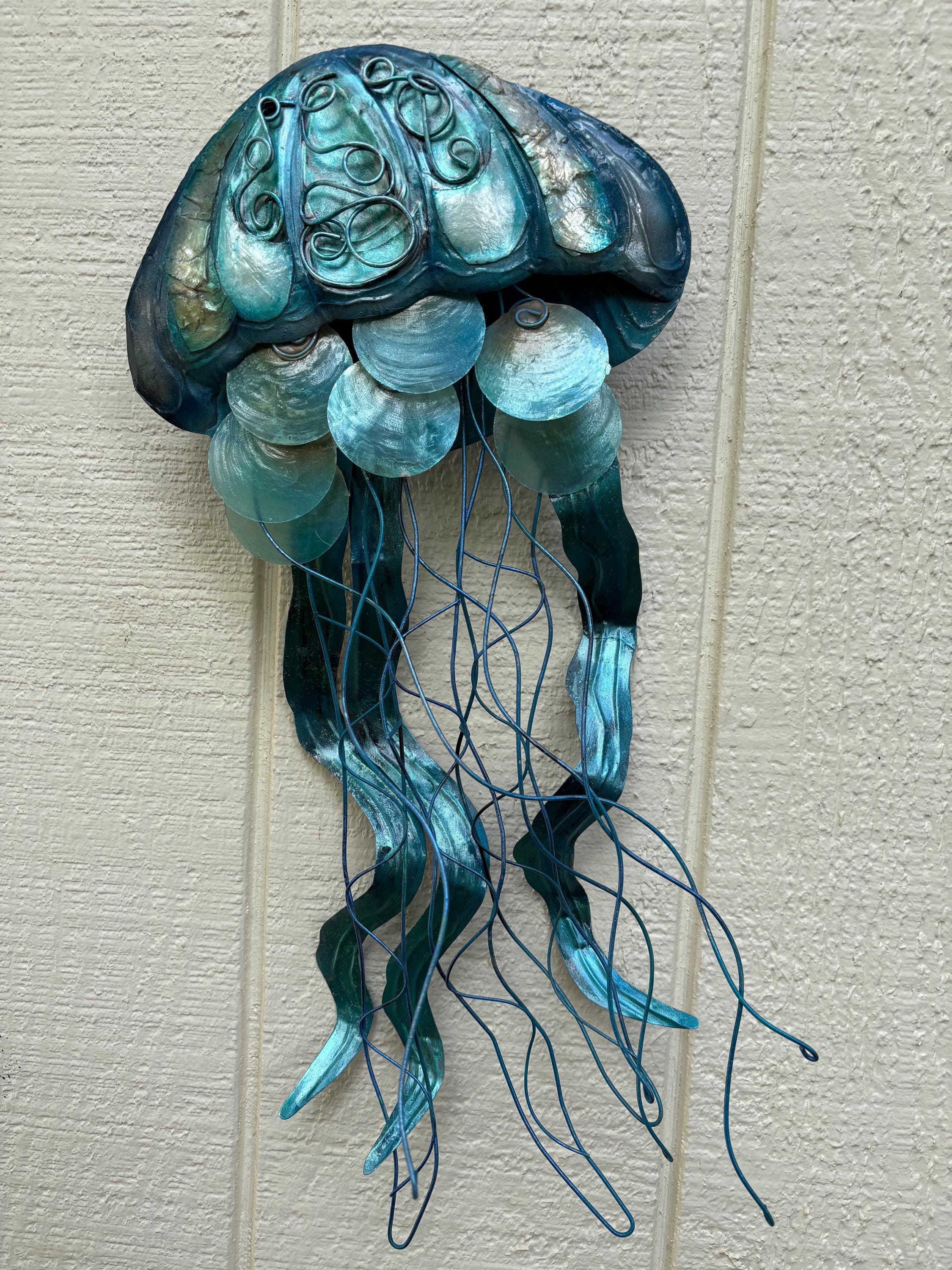 Jellyfish Sea Life Metal Wall Art Tropical Home Decor, Nautical Ocean ...