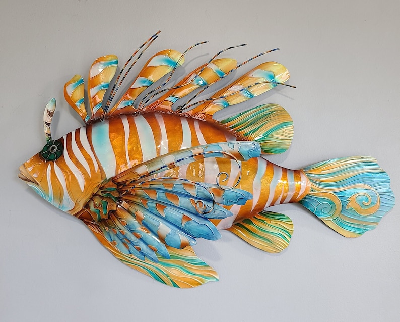 Lionfish Beach House Home Decor Nautical Metal Wall Art Tropical Home & Garden Decor image 1