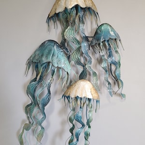 Jellyfish Father's Day Gift Home Decor Metal Wall Art Unique Gift Living Room Wall Decor Beach Theme Gifts Tropical Coastal Art Patio Decor