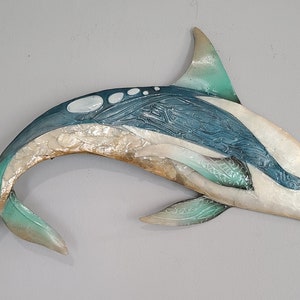 Dolphin Metal Wall Art Made Unique With Capiz Shells Nautical Coastal Home Decor Beach House Ocean Theme Wall Decor Tropical Metal Wall Art
