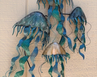Jellyfish Metal Wall Decor Tropical Home Decor Made Unique With Capiz Shells Ocean And Beach Themed Coastal Beach House Marine Life Decor