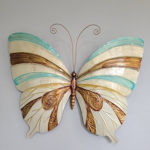 Butterfly Tropical Metal Wall Decor Made Unique With Capiz Shells Butterflies Beauty Of Transformation Natures Angels Patio Garden Decor