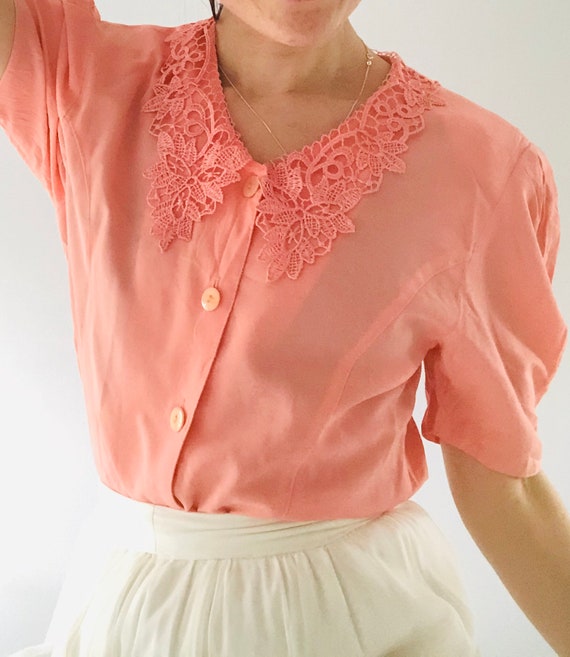 Vintage blouse uk 10/ 1980s blouse/vintage lace/ l