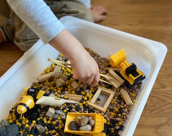 Construction Sensory Play Kit, Colored chickpeas, Construction site bin filler