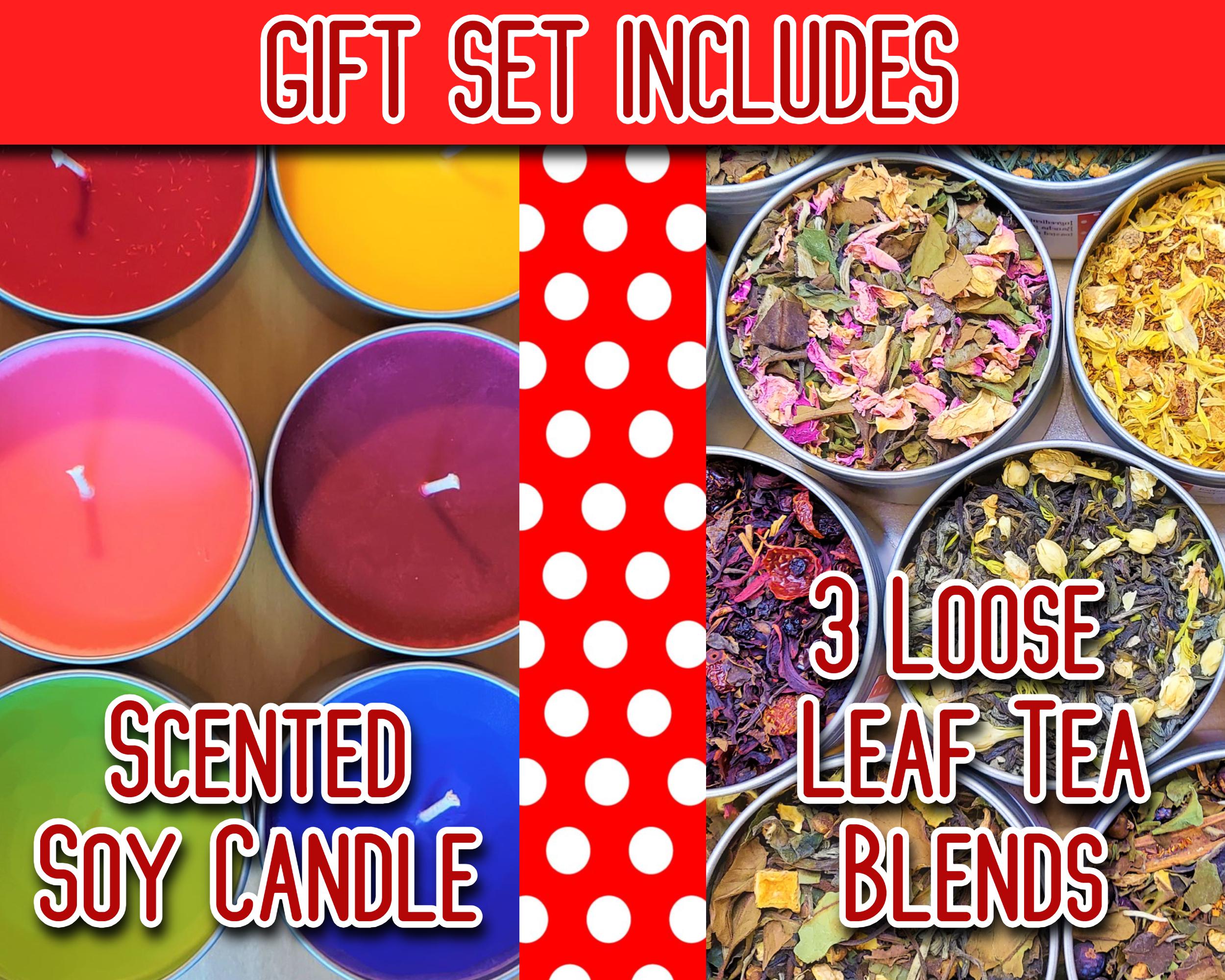 Celebrate the Seasons Tea and Candle Gift Set, Loose Leaf Botanical Tea, All Natural Herbal Tea Blends, Tea Lovers Gift Set, Great Gift Idea