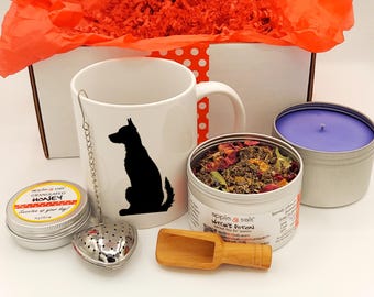 Dog Lover Gift Set: Custom Mug, Tea Sampler, Soy Candle & Infuser
