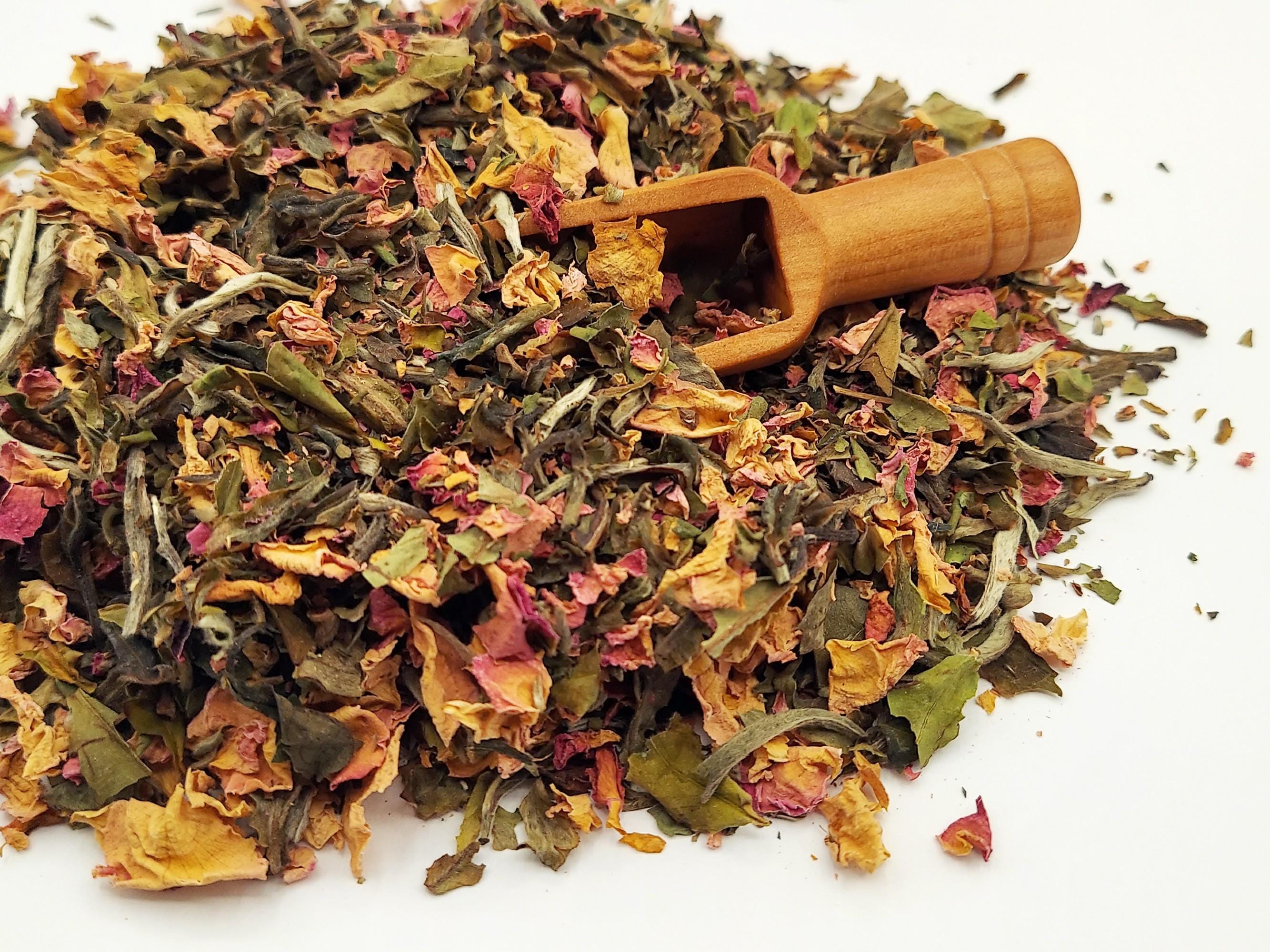 Blushing White Rose Tea: Floral Herbal Blend, Natural Ingredients, Free US Shipping, Tea Wedding Favors, Botanical Blend Light Caffeine Tea