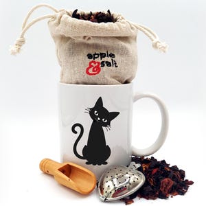 Cat Lover&#39;s Thinking of You Tea and Mug Gift Set, Herbal Tea Spa Gift Set, Personalized Cat Mug, Gifts for Teachers, Handmade Custom Mug Hug