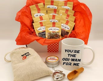 Geeky Meme Tea Sampler Gift Set with Personalized Mug, Custom Mug and Herbal Tea Set, Gifts for Geeks Like Me, Loose Leaf Botanical Teas