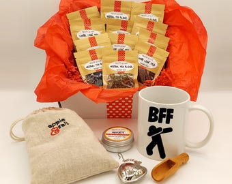 Fun Meme Mug Tea Sampler Gift Set, Loose Leaf Teas, Personalized Mug