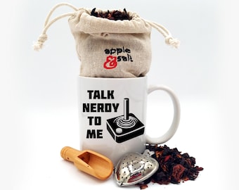 Talk Nerdy To Me Video Game Meme Mug, Geek Spouse Gift, Retro Game Gift, Customizable Meme Mug, Funny Gaming Mug, Gamer Gift Mug and Tea Set