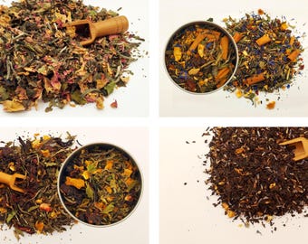 Floral Botanical Loose Leaf Tea Collection, Rose, Clove, Lavender, Rooibos, Hibiscus