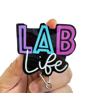 Lab Life Badge Reel Retractable, Lab Tech Chemist Phlebotomist Badge Reel, Cute Interchangeable Badge Reel, Medical ID Badge Holder