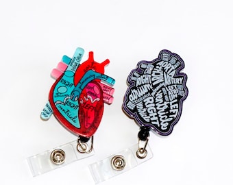 Anatomical Heart Badge Reel Retractable, Interchangeable Nurse Badge Reel, Cardiac Retractable Badge Holder, Nurse Gift, ID Badge Holder