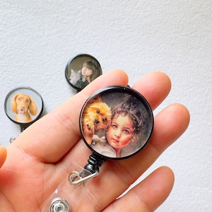 Aangepaste foto-badge-reel, personaliseer intrekbare badge-houder, huisdier of kinder-foto badge-reel, aangepaste verpleegster arts leraar cadeau