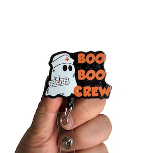 Boo Boo Crew Retractable Badge Reel, Cute Halloween Interchangeable Badge Reel, Nurse Gift, ID Badge Holder