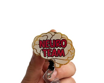 Neuro Team Badge Reel Retractable, Cute Brain Badge Reel, Neurologist, Neurosurgeon, Neurology Badge Reel, Interchangeable ID Badge Holder