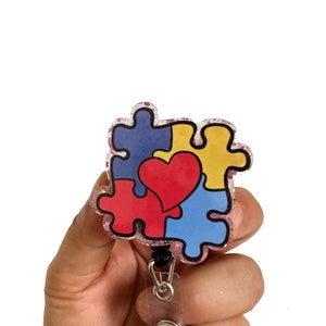 Autism Awareness Puzzle Retractable Badge Reel, Autism Heart Badge Reel, Pediatrician Badge Reel, Interchangeable ID Badge Holder