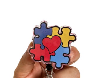 Autism Awareness Puzzle Retractable Badge Reel, Autism Heart Badge Reel, Pediatrician Badge Reel, Interchangeable ID Badge Holder