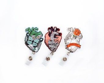 Heart Badge Reel Retractable, Butterfly, Rose, Charging Interchangeable Badge Reel, Funny Retractable Badge Holder, Cute ID Badge Holder