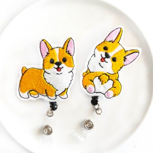 Cute Corgi Badge Reel Retractable, Interchangeable Felt Badge Reel, Dog Retractable Badge Holder,Nurse Badge Reel Funny,ID Badge Holder